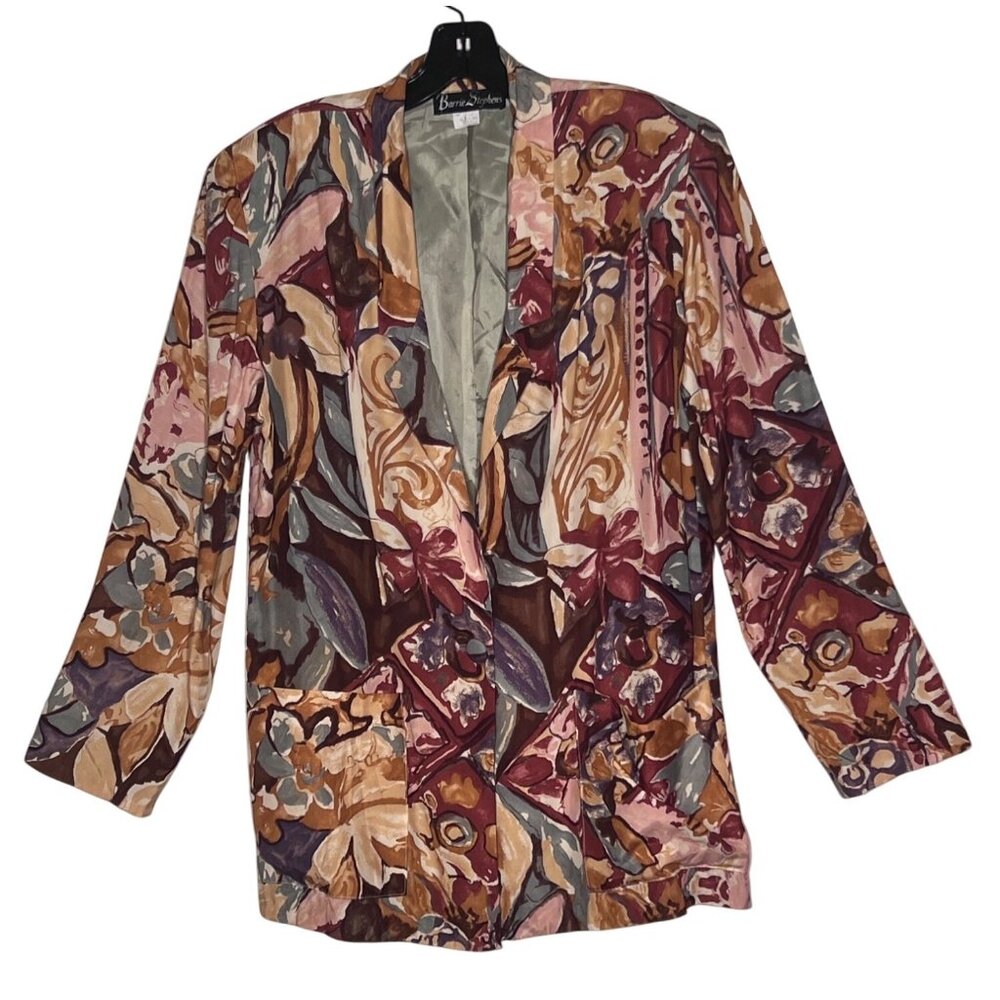 VTG Barrie Stephens 8 Women Abstract Floral Blazer Jacket Multicolor Rayon Lined